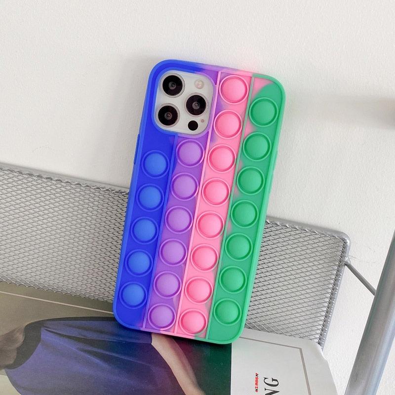 Relive Stress Phone Case For Iphone X XR XS 12 11 Pro Max 6 6s 7 8 Plus Pop Fidget Toys Push Bubble Soft Silicone Phone Case - ItemBear.com