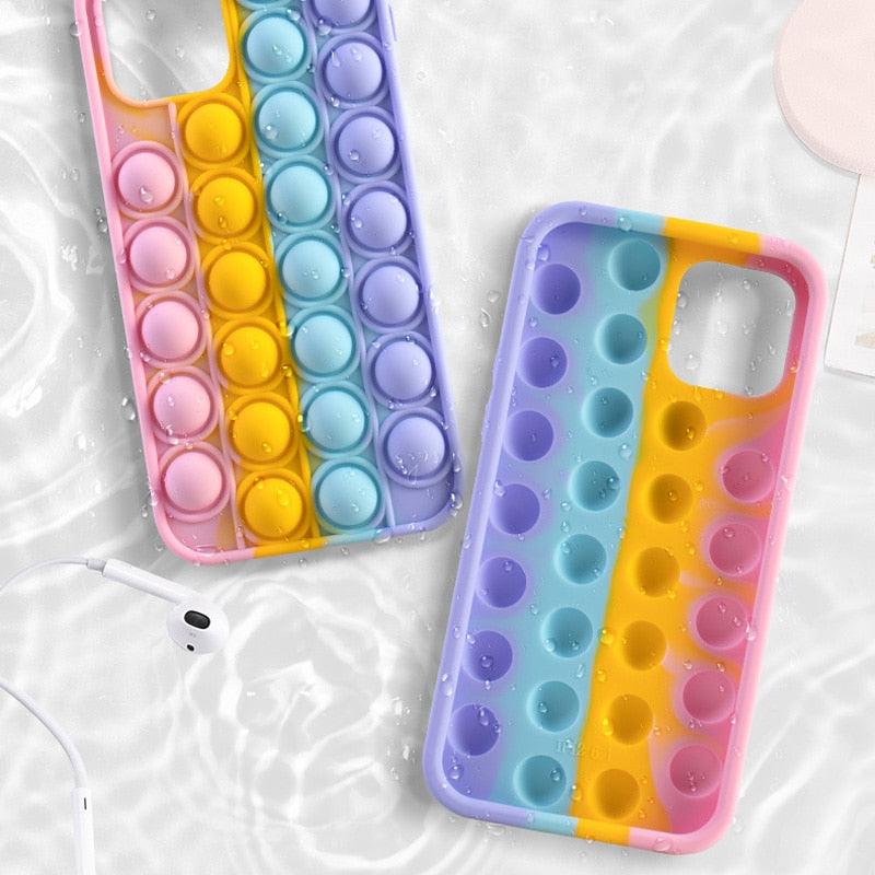 Relive Stress Phone Case For Iphone X XR XS 12 11 Pro Max 6 6s 7 8 Plus Pop Fidget Toys Push Bubble Soft Silicone Phone Case - ItemBear.com