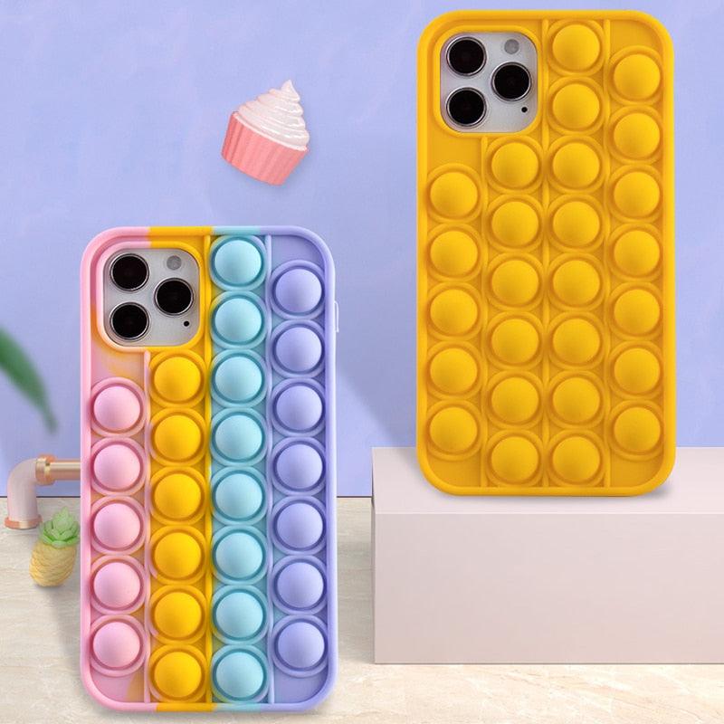 Relive Stress Phone Case For Iphone X XR XS 12 11 Pro Max 6 6s 7 8 Plus Pop Fidget Toys Push Bubble Soft Silicone Phone Case - ItemBear.com