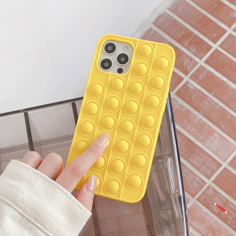 Relive Stress Phone Case For Iphone X XR XS 12 11 Pro Max 6 6s 7 8 Plus Pop Fidget Toys Push Bubble Soft Silicone Phone Case - ItemBear.com
