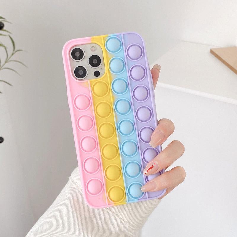 Relive Stress Phone Case For Iphone X XR XS 12 11 Pro Max 6 6s 7 8 Plus Pop Fidget Toys Push Bubble Soft Silicone Phone Case - ItemBear.com