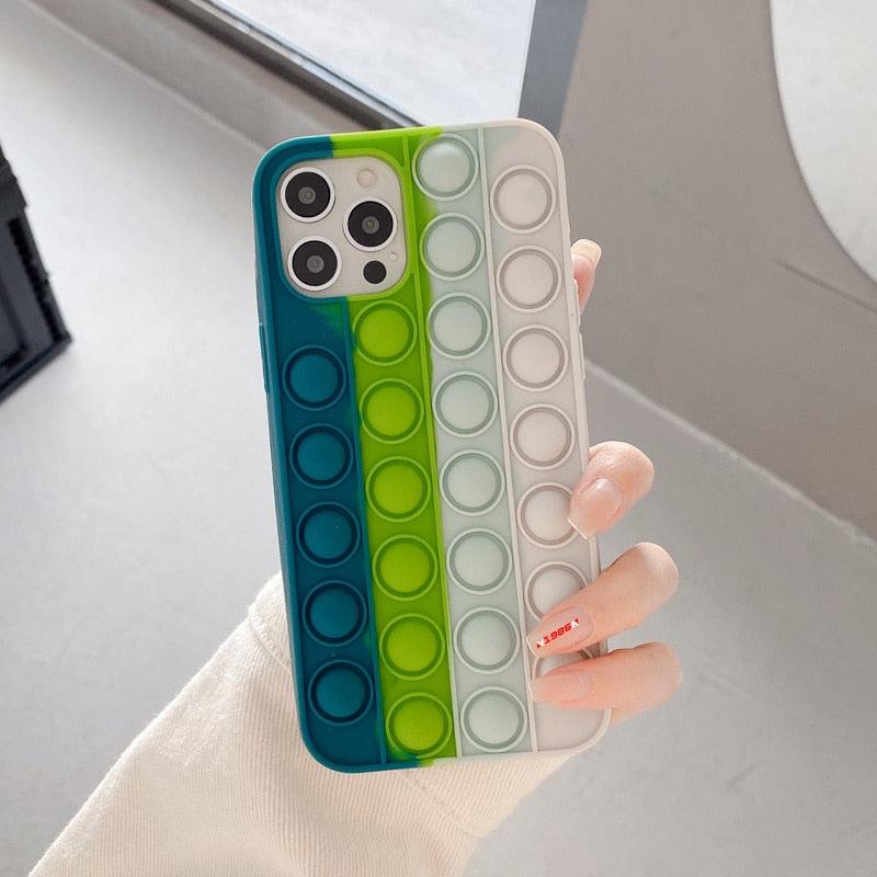 Relive Stress Phone Case For Iphone X XR XS 12 11 Pro Max 6 6s 7 8 Plus Pop Fidget Toys Push Bubble Soft Silicone Phone Case - ItemBear.com