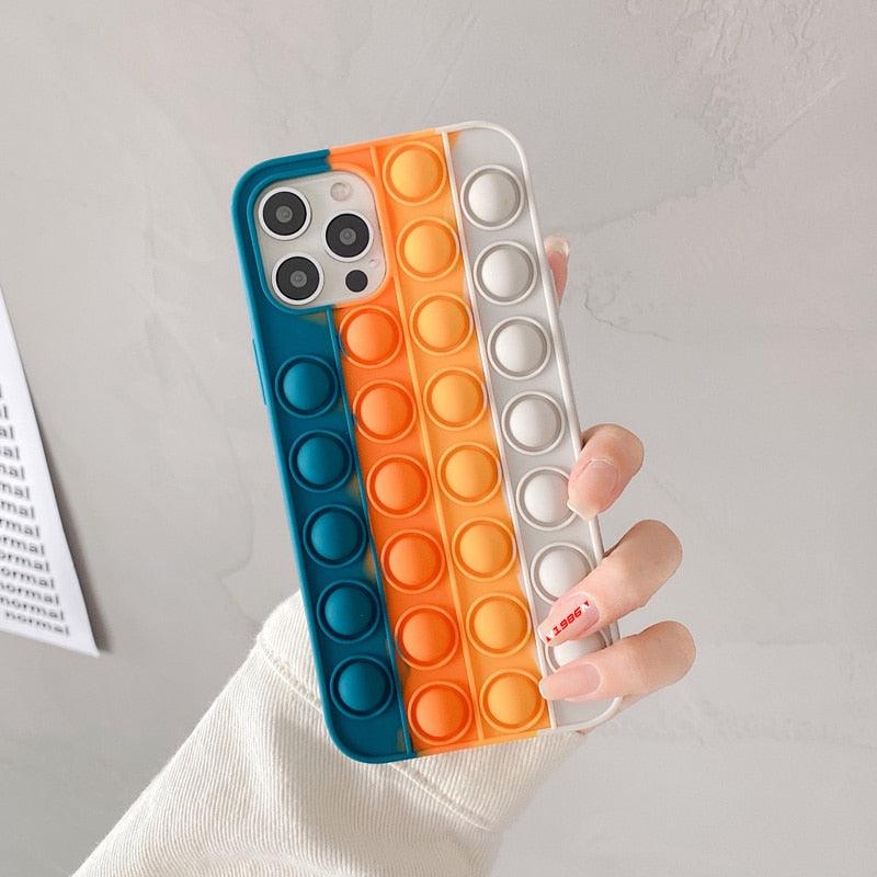 Relive Stress Phone Case For Iphone X XR XS 12 11 Pro Max 6 6s 7 8 Plus Pop Fidget Toys Push Bubble Soft Silicone Phone Case - ItemBear.com