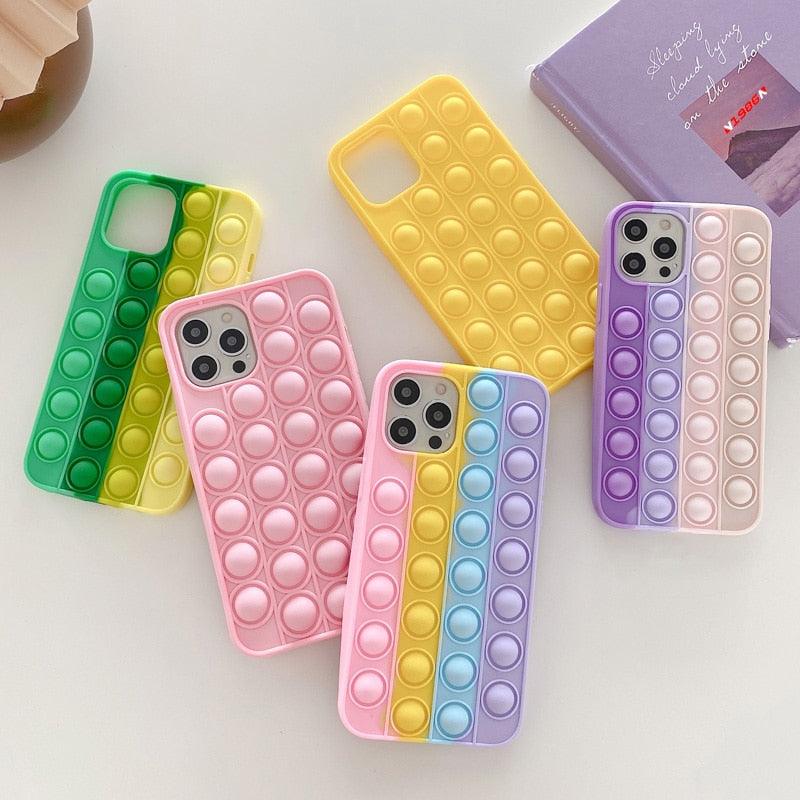 Relive Stress Phone Case For Iphone X XR XS 12 11 Pro Max 6 6s 7 8 Plus Pop Fidget Toys Push Bubble Soft Silicone Phone Case - ItemBear.com