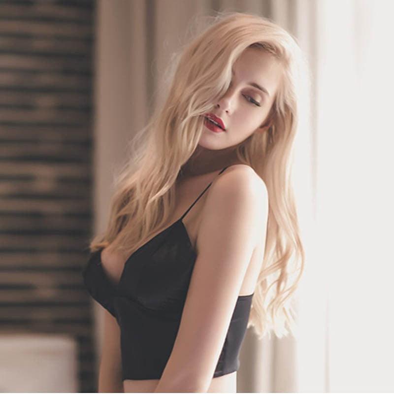 Sexy Satin Crop Tops Women Wireless Bralette Crochet Top Female Spaghetti Strap T-shirt Cropped With Chest Padded Camisole Camis - ItemBear.com