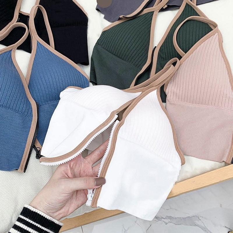 Sexy Zipper Crop Tops Brassiere Women Camisole Lingerie Sleeveless Female Tank Top Sport Bra Slim Fit Bralette Tube Top - ItemBear.com