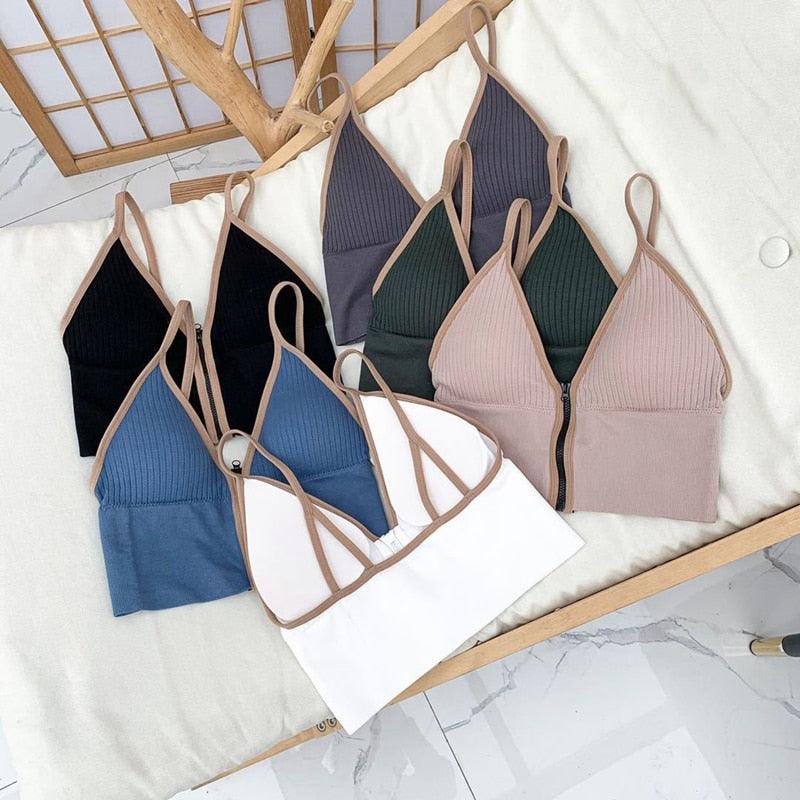 Sexy Zipper Crop Tops Brassiere Women Camisole Lingerie Sleeveless Female Tank Top Sport Bra Slim Fit Bralette Tube Top - ItemBear.com