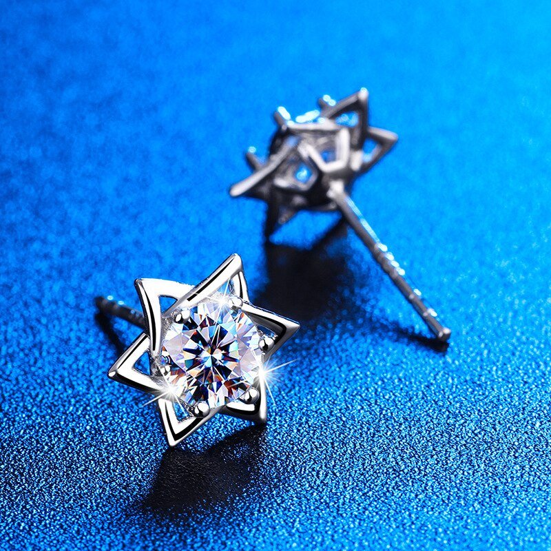 Shinny Hexagram Moissanite Stud Earrings - ItemBear.com