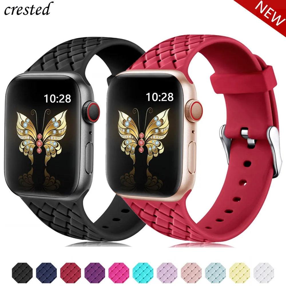 Silicone Strap for Apple watch band 44mm 40mm 45mm 41mm 42mm 38mm Accessories Woven Pattern bracelet iWatch series 6 5 4 3 SE 7 - ItemBear.com