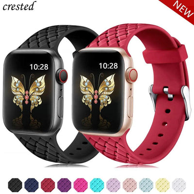 Silicone Strap for Apple watch band 44mm 40mm 45mm 41mm 42mm 38mm Accessories Woven Pattern bracelet iWatch series 6 5 4 3 SE 7 - ItemBear.com