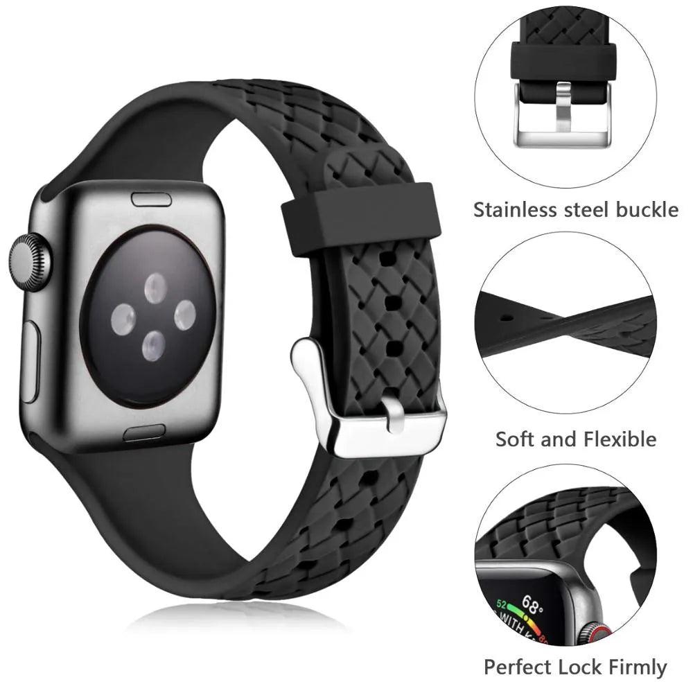 Silicone Strap for Apple watch band 44mm 40mm 45mm 41mm 42mm 38mm Accessories Woven Pattern bracelet iWatch series 6 5 4 3 SE 7 - ItemBear.com