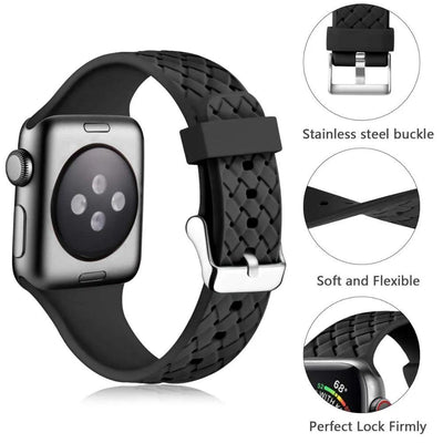 Silicone Strap for Apple watch band 44mm 40mm 45mm 41mm 42mm 38mm Accessories Woven Pattern bracelet iWatch series 6 5 4 3 SE 7 - ItemBear.com