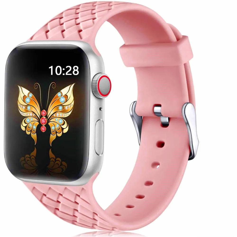 Silicone Strap for Apple watch band 44mm 40mm 45mm 41mm 42mm 38mm Accessories Woven Pattern bracelet iWatch series 6 5 4 3 SE 7 - ItemBear.com