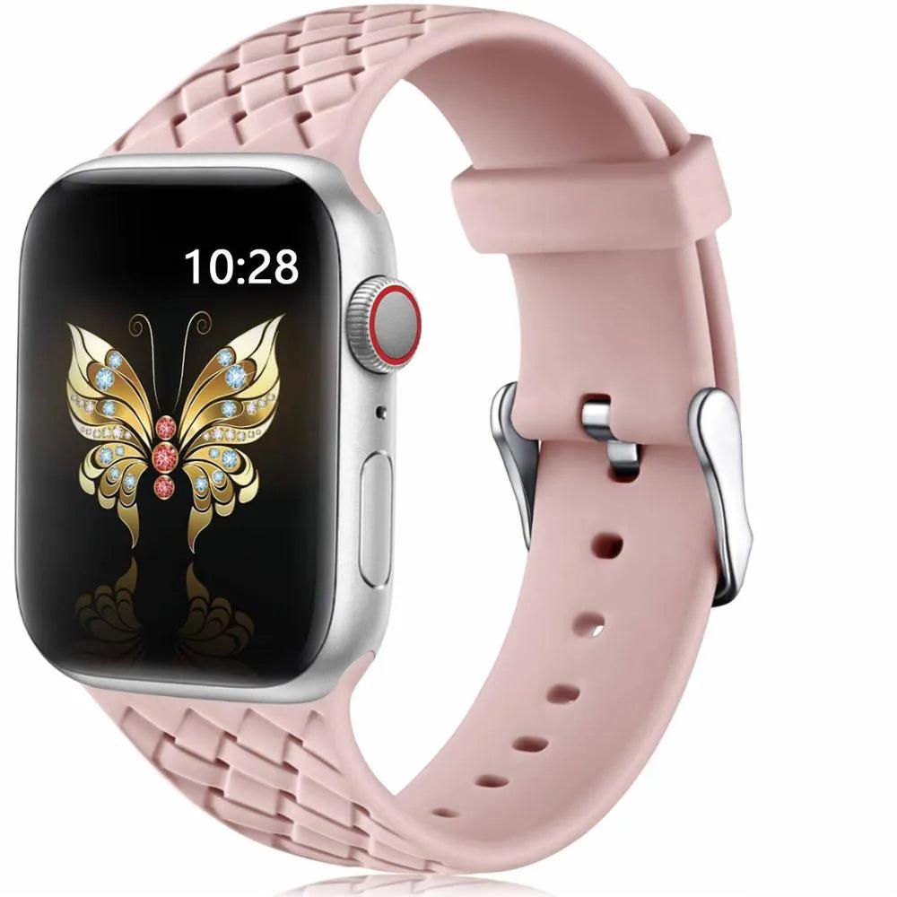 Silicone Strap for Apple watch band 44mm 40mm 45mm 41mm 42mm 38mm Accessories Woven Pattern bracelet iWatch series 6 5 4 3 SE 7 - ItemBear.com