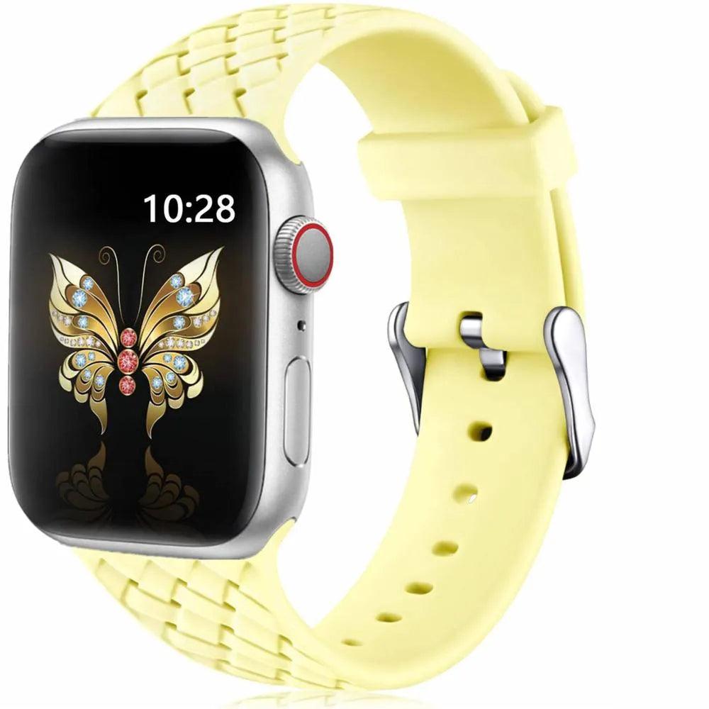 Silicone Strap for Apple watch band 44mm 40mm 45mm 41mm 42mm 38mm Accessories Woven Pattern bracelet iWatch series 6 5 4 3 SE 7 - ItemBear.com