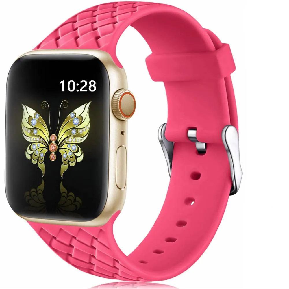 Silicone Strap for Apple watch band 44mm 40mm 45mm 41mm 42mm 38mm Accessories Woven Pattern bracelet iWatch series 6 5 4 3 SE 7 - ItemBear.com