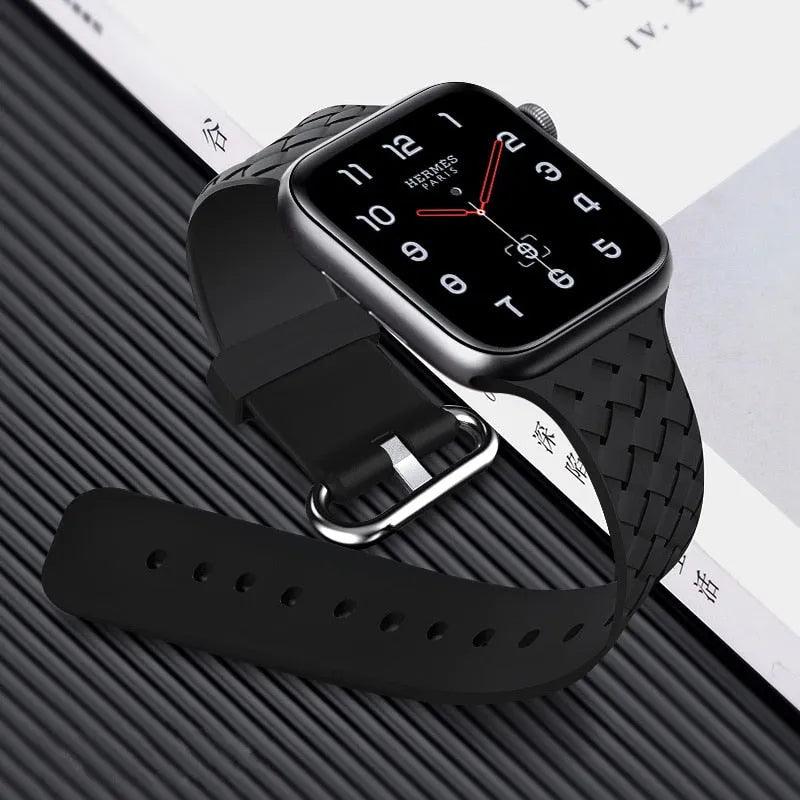 Silicone Strap for Apple watch band 44mm 40mm 45mm 41mm 42mm 38mm Accessories Woven Pattern bracelet iWatch series 6 5 4 3 SE 7 - ItemBear.com