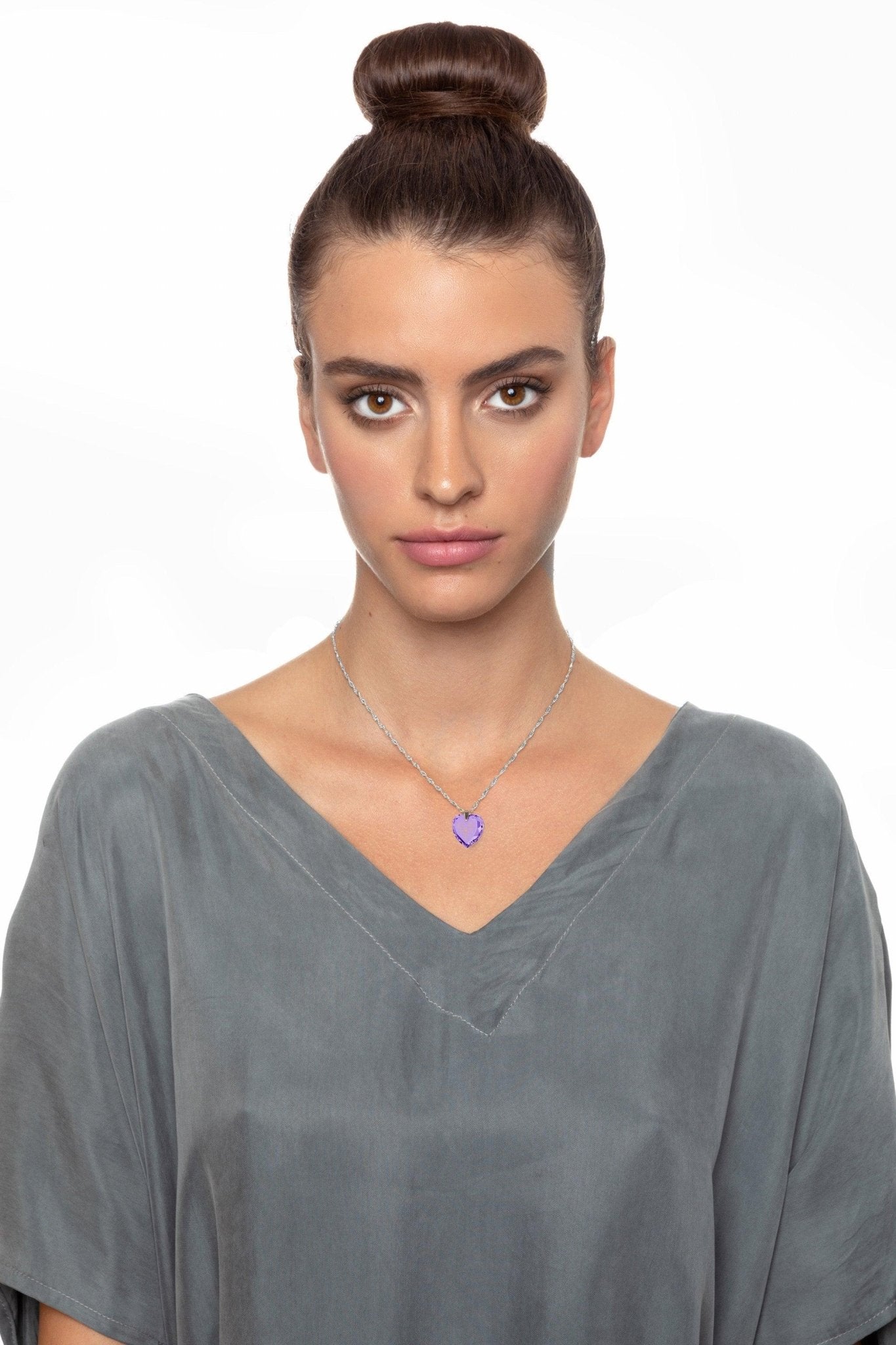 Silver Heart Necklace I Love You in 12 Languages 24k Gold Inscribed Cubic Zirconia - ItemBear.com