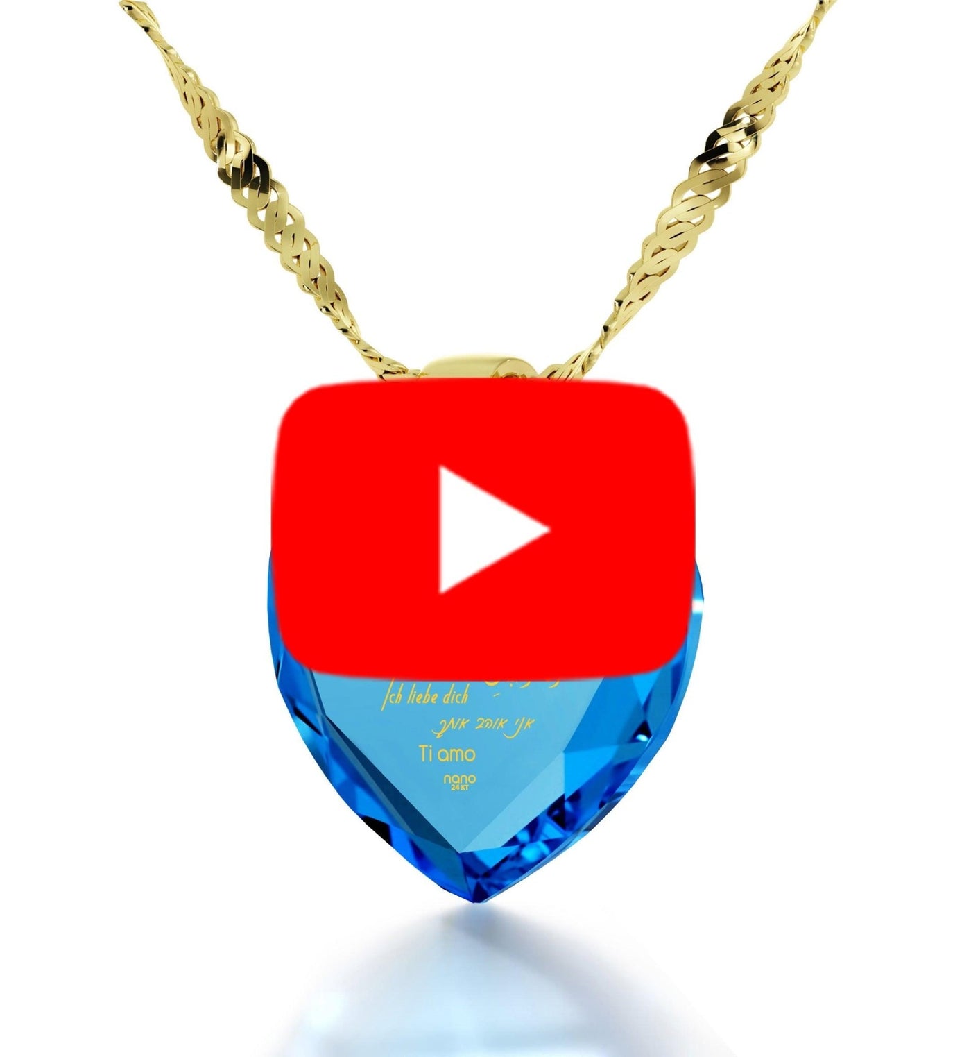 Silver Heart Necklace I Love You in 12 Languages 24k Gold Inscribed Cubic Zirconia - ItemBear.com