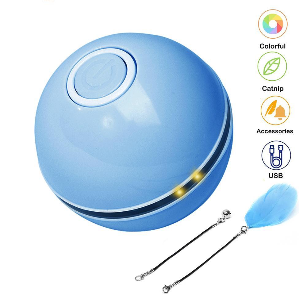 Smart Interactive Cat Toy Colorful LED Self Rotating Ball With Catnip Bell and Feather Toys USB Rechargeable Cat Kitten Ball Toy - ItemBear.com