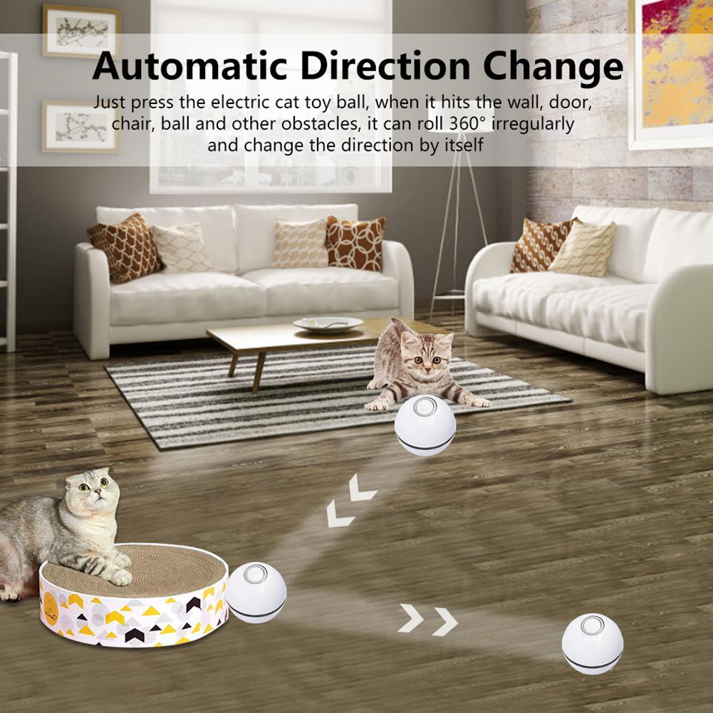 Smart Interactive Cat Toy Colorful LED Self Rotating Ball With Catnip Bell and Feather Toys USB Rechargeable Cat Kitten Ball Toy - ItemBear.com