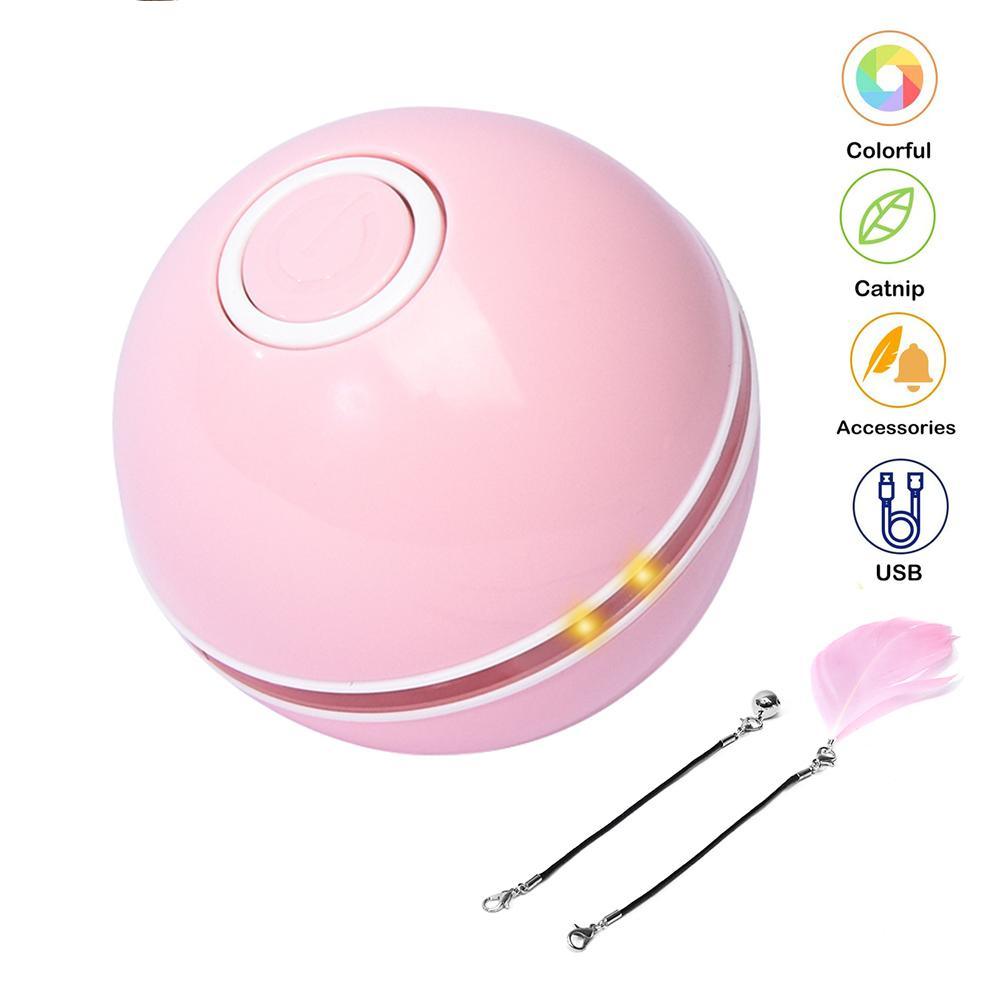 Smart Interactive Cat Toy Colorful LED Self Rotating Ball With Catnip Bell and Feather Toys USB Rechargeable Cat Kitten Ball Toy - ItemBear.com