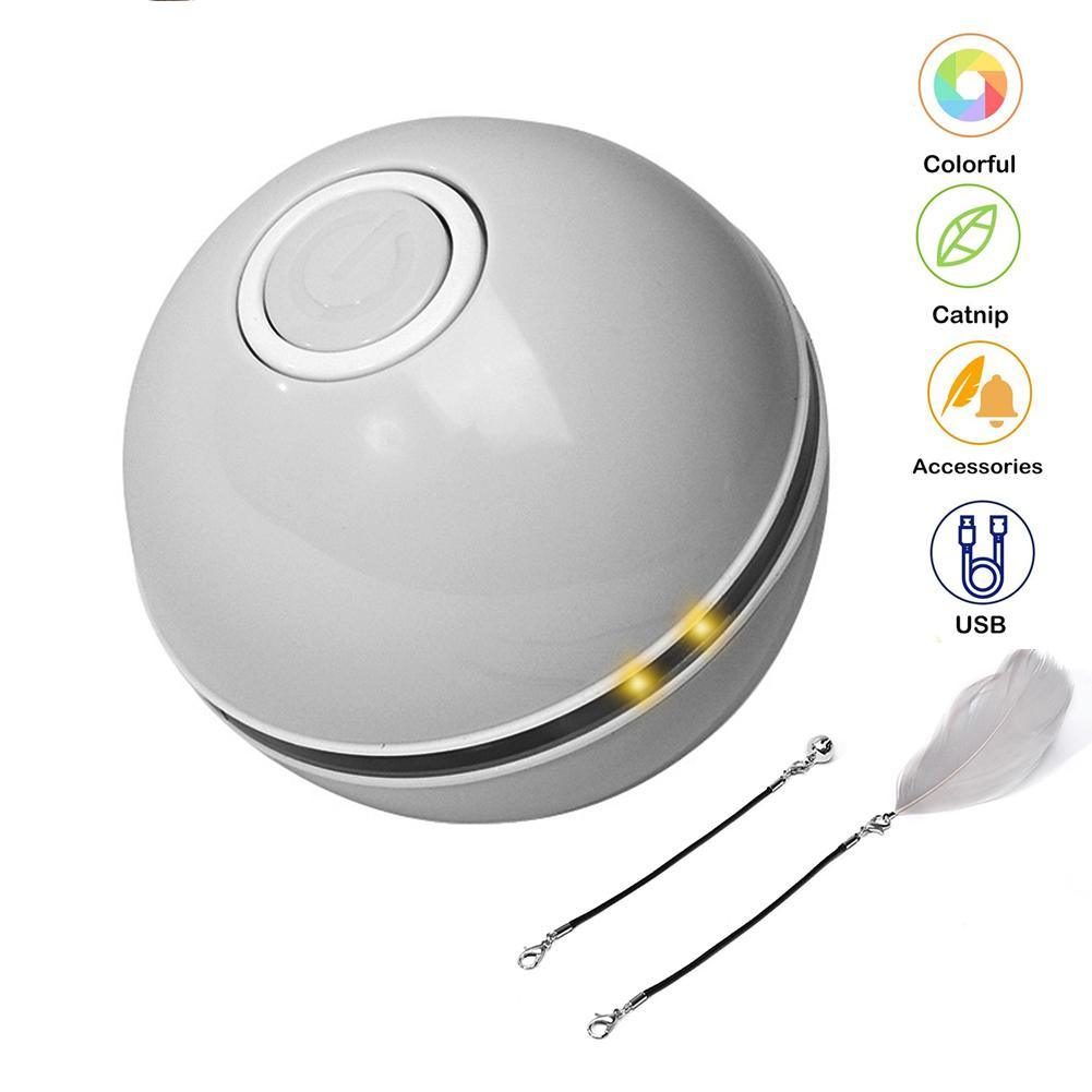 Smart Interactive Cat Toy Colorful LED Self Rotating Ball With Catnip Bell and Feather Toys USB Rechargeable Cat Kitten Ball Toy - ItemBear.com