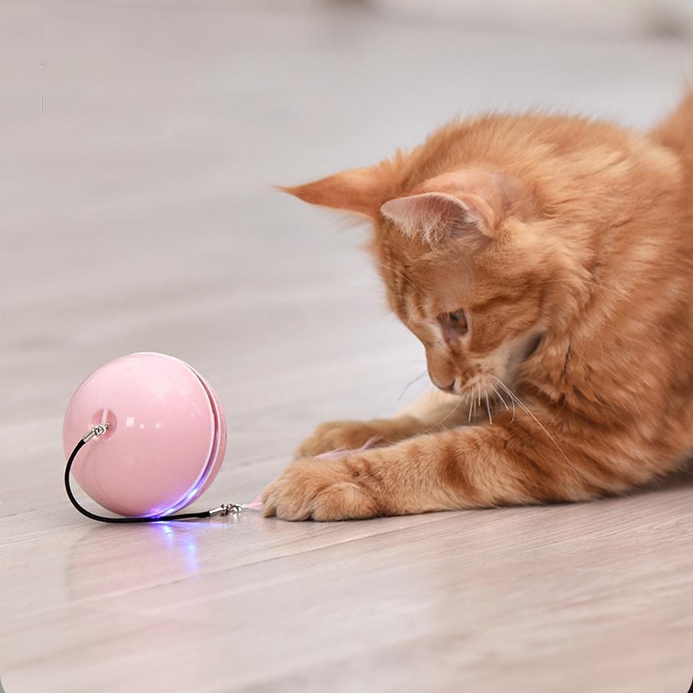 Smart Interactive Cat Toy Colorful LED Self Rotating Ball With Catnip Bell and Feather Toys USB Rechargeable Cat Kitten Ball Toy - ItemBear.com
