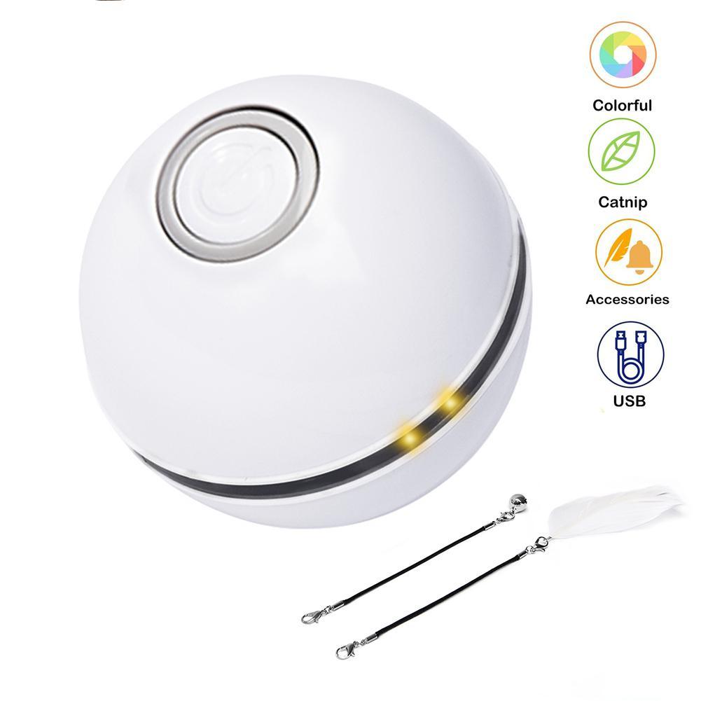 Smart Interactive Cat Toy Colorful LED Self Rotating Ball With Catnip Bell and Feather Toys USB Rechargeable Cat Kitten Ball Toy - ItemBear.com
