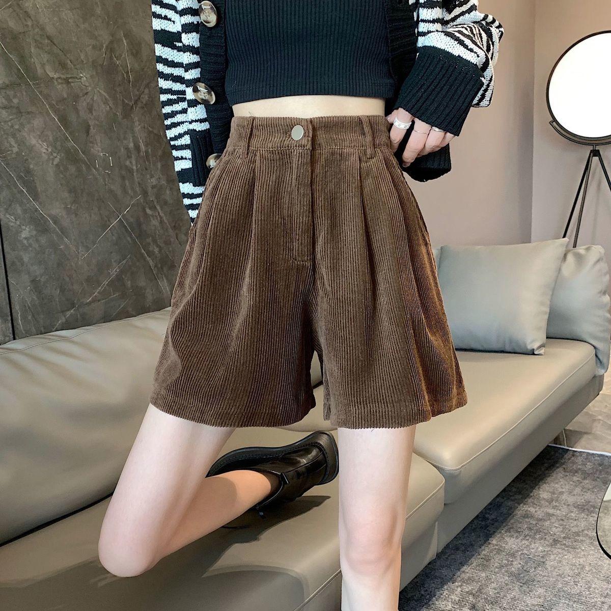 Solid Corduroy Wide Leg Shorts - ItemBear.com