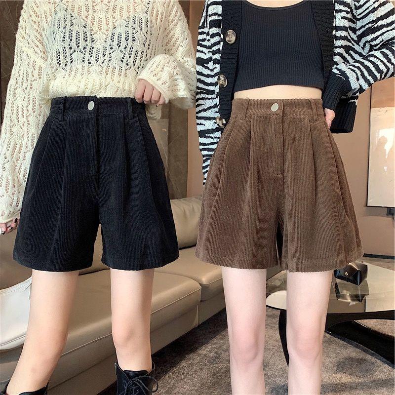 Solid Corduroy Wide Leg Shorts - ItemBear.com