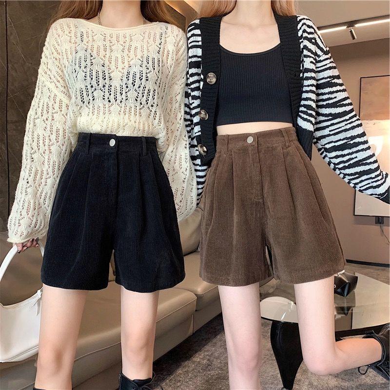 Solid Corduroy Wide Leg Shorts - ItemBear.com
