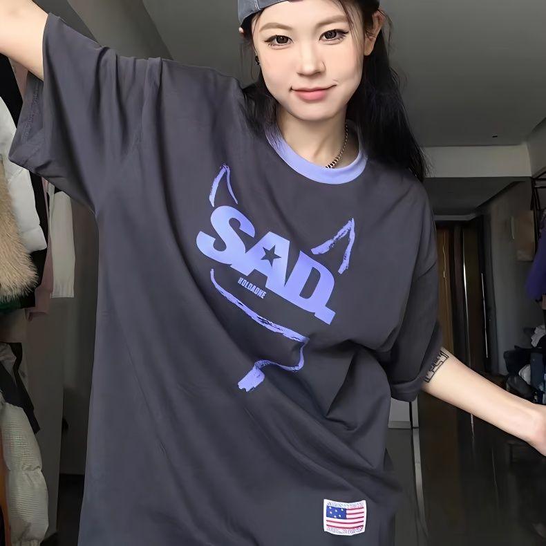 Street Leisure Y2k Summer Clothing Women's T-shirt Alphabet Devil Loose Short Sleeve Harajuku Style Three-dimensional Wings Top - ItemBear.com