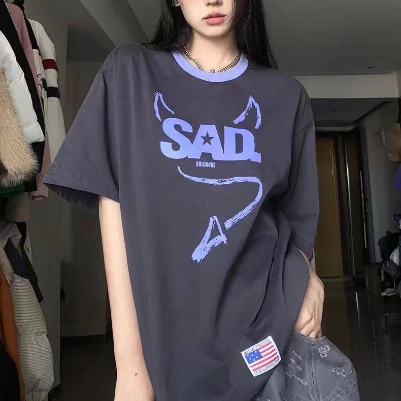 Street Leisure Y2k Summer Clothing Women's T-shirt Alphabet Devil Loose Short Sleeve Harajuku Style Three-dimensional Wings Top - ItemBear.com