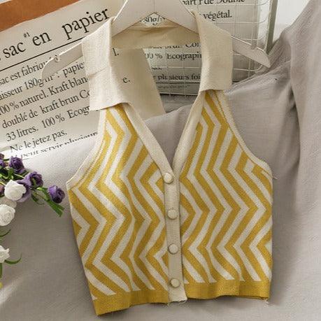 Striped Vest Turn-Down Collar Halter - ItemBear.com