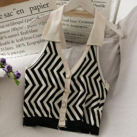 Striped Vest Turn-Down Collar Halter - ItemBear.com