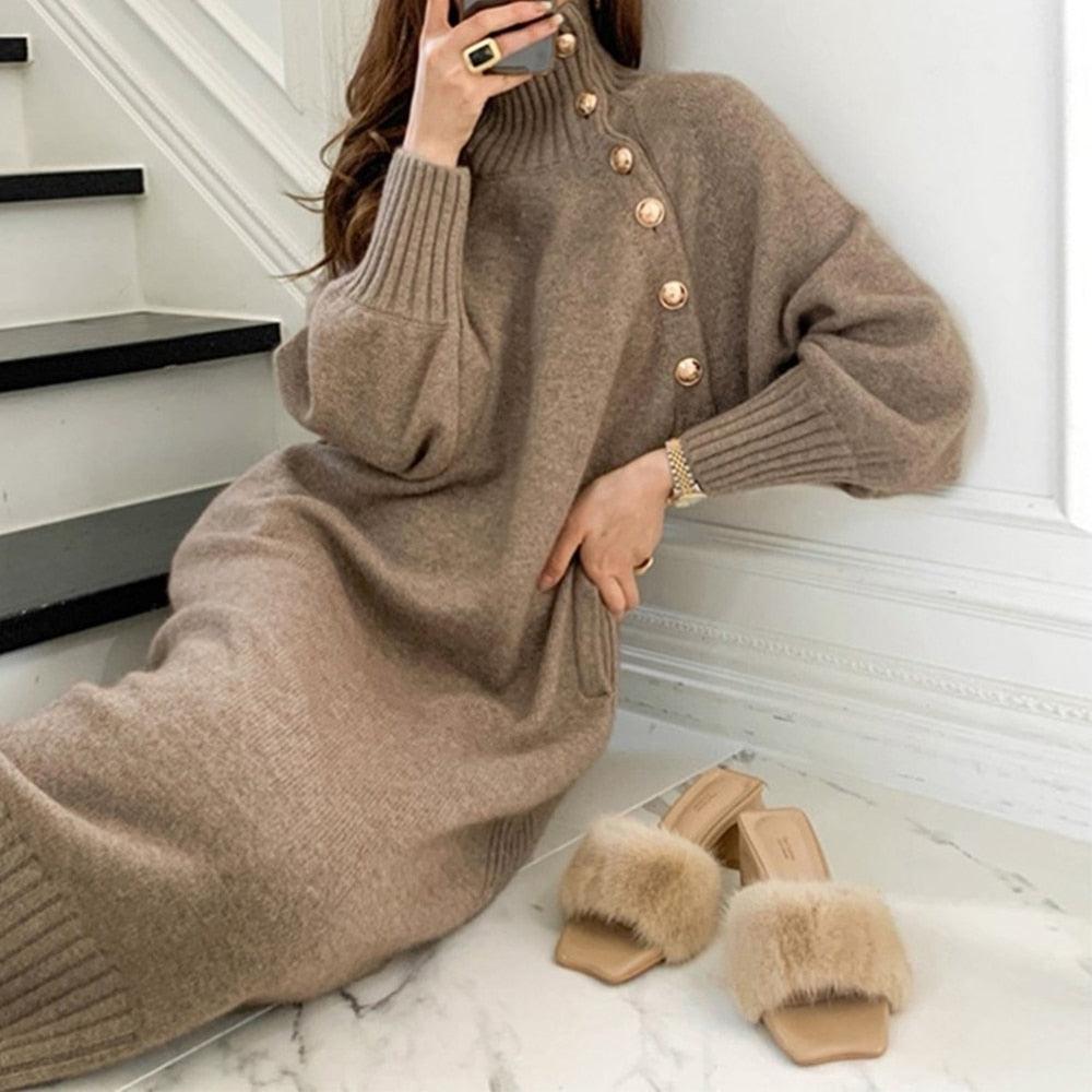 Summer Women Long Loose Knitted Sweater Dress Long Sleeve Elegant Slim Casual Chic Dresses Fashion Y2K Clothes - ItemBear.com