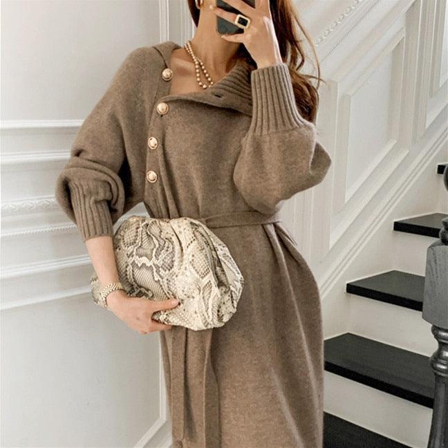 Summer Women Long Loose Knitted Sweater Dress Long Sleeve Elegant Slim Casual Chic Dresses Fashion Y2K Clothes - ItemBear.com