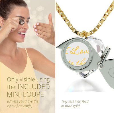 Tiny Heart Jewelry Set 24k Gold Inscribed I Love You to the Moon and Back Necklace and Drop Earrings - ItemBear.com