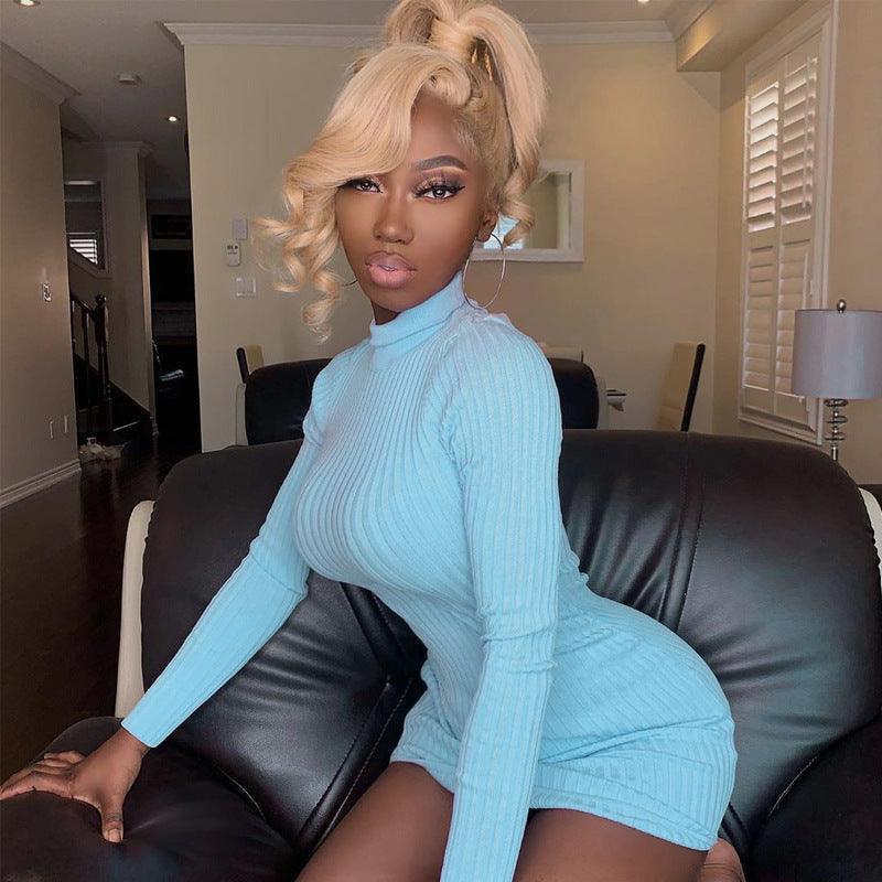 Victoria Ribbed Turtleneck Mini Dress - ItemBear.com