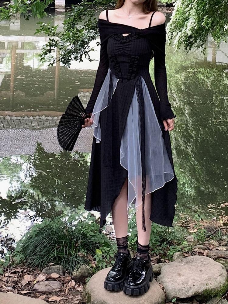 Vintage Black Layered Midi Dress - ItemBear.com