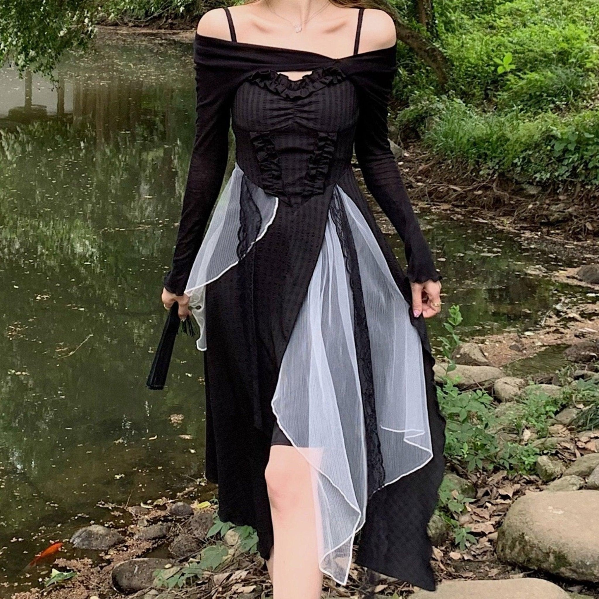 Vintage Black Layered Midi Dress - ItemBear.com