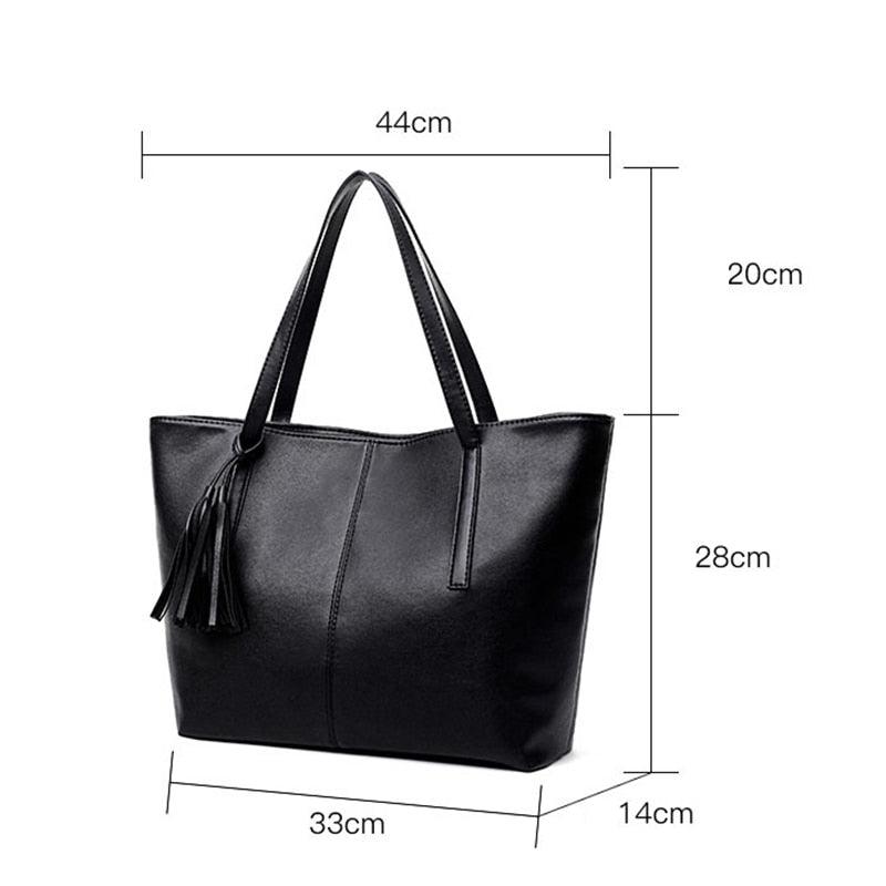 Vintage Black Tassel Tote Bag for Women High Quality Leather Shoulder Bag Large Capacity Top-handle Bag Shopping Lady Purse sac - ItemBear.com