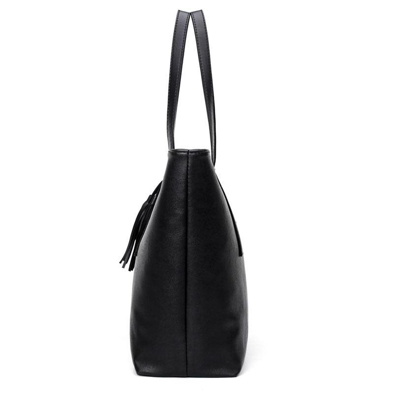 Vintage Black Tassel Tote Bag for Women High Quality Leather Shoulder Bag Large Capacity Top-handle Bag Shopping Lady Purse sac - ItemBear.com