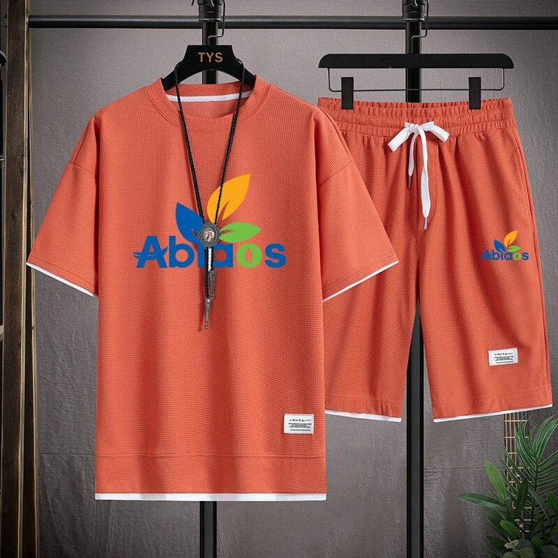Waffle Pattern 2 Piece Men Shorts Set Summer Tracksuit Men Fashion Clothing Harajuku Style Japan Fashion Loose Fit Sweat Suit - ItemBear.com