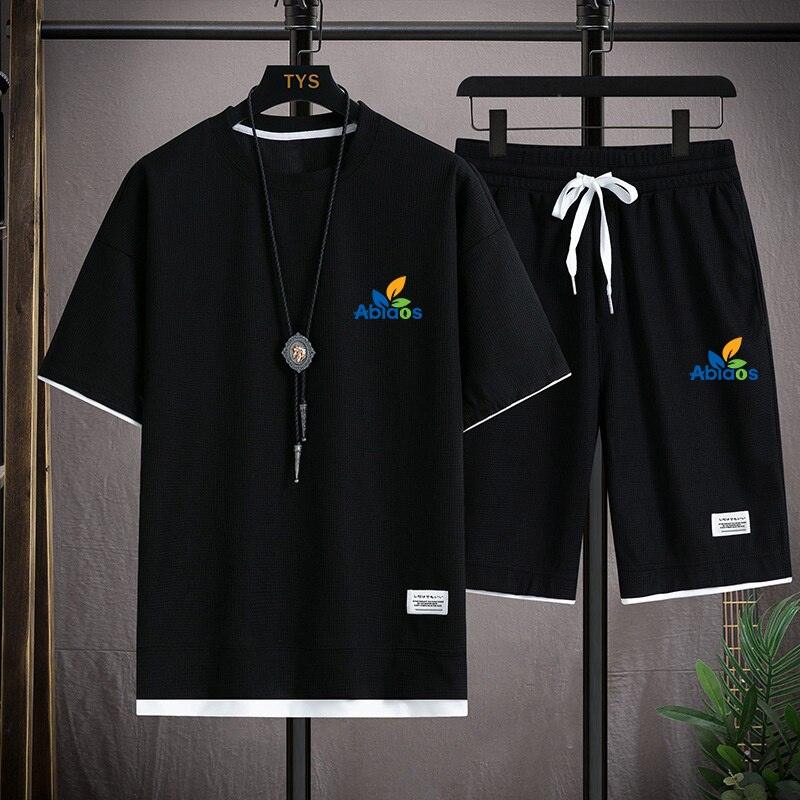 Waffle Pattern 2 Piece Men Shorts Set Summer Tracksuit Men Fashion Clothing Harajuku Style Japan Fashion Loose Fit Sweat Suit - ItemBear.com