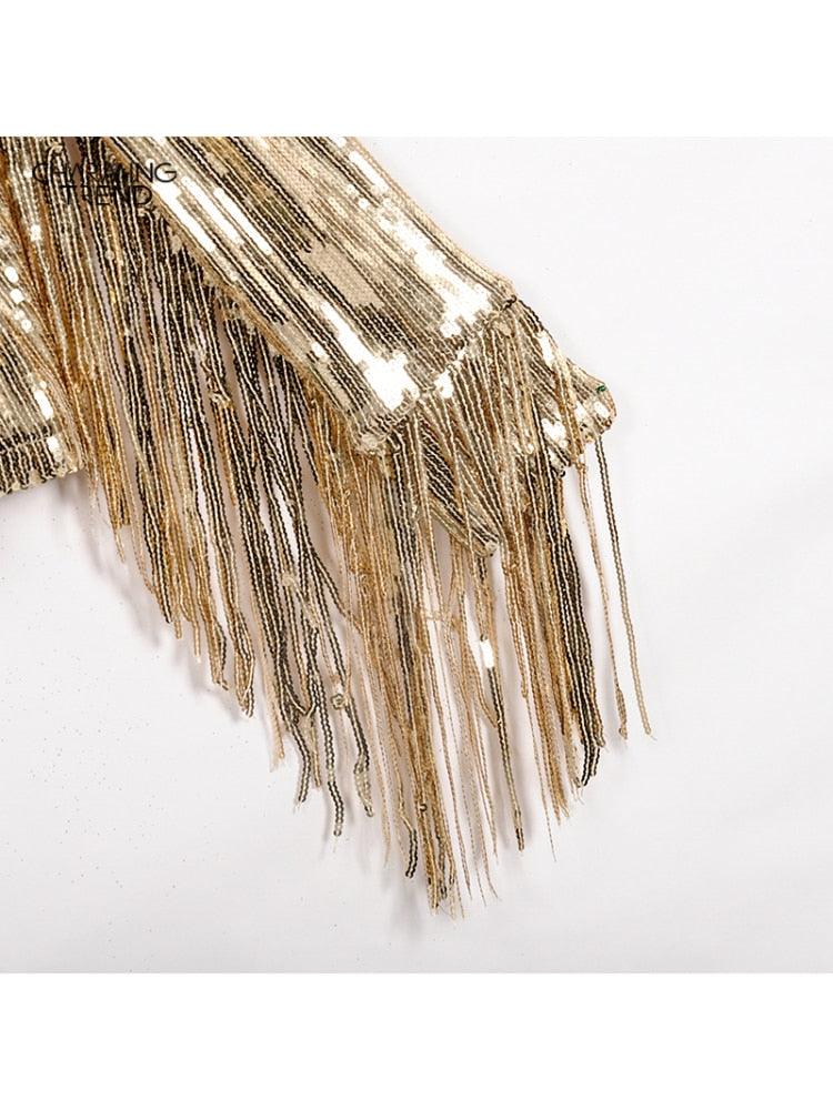 Women Tassel Sequin Jacket 2022 Autumn Winter Streewear Rock BF Retro - ItemBear.com