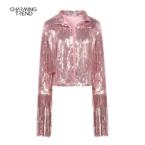 Women Tassel Sequin Jacket 2022 Autumn Winter Streewear Rock BF Retro - ItemBear.com