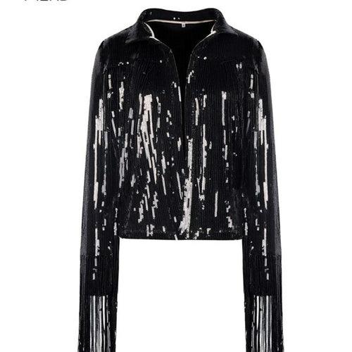 Women Tassel Sequin Jacket 2022 Autumn Winter Streewear Rock BF Retro - ItemBear.com