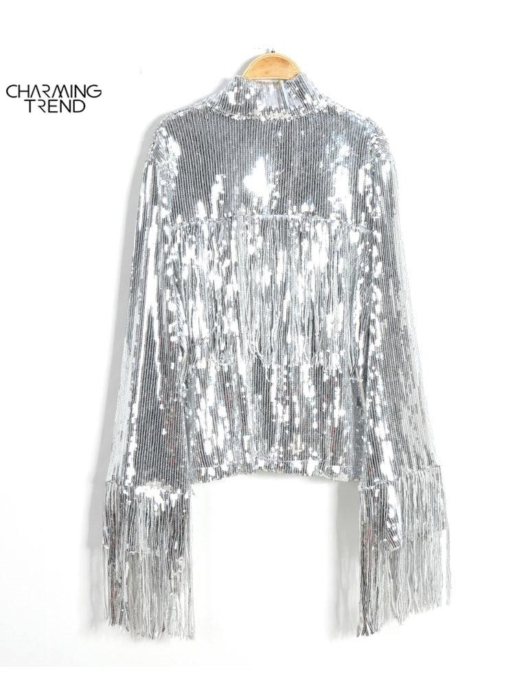 Women Tassel Sequin Jacket 2022 Autumn Winter Streewear Rock BF Retro - ItemBear.com